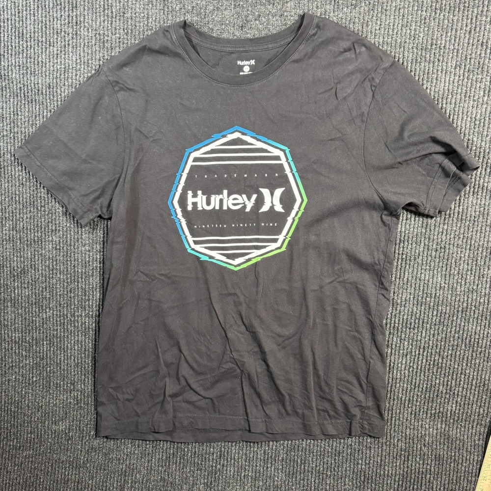 Hurley Mens Graphic T-Shirt Black Logo Short Sleeve Crew Neck Size L